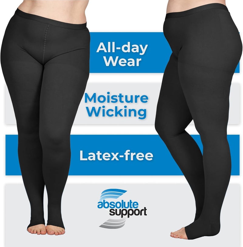 ABSOLUTE SUPPORT جوارب ضاغطة غير شفافة للنساء مع أصابع مفتوحة 20-30 مم زئبق - جوارب ضاغطة بأصابع مفتوحة لدعم الدورة الدموية، تجلط الأوردة العميقة، الأوردة المتورمة، قرح الأوردة - أسود، صغير - Image 3
